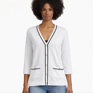 Jones New York White Cotton Button-Up Cardigan XL 3/4 Sleeve